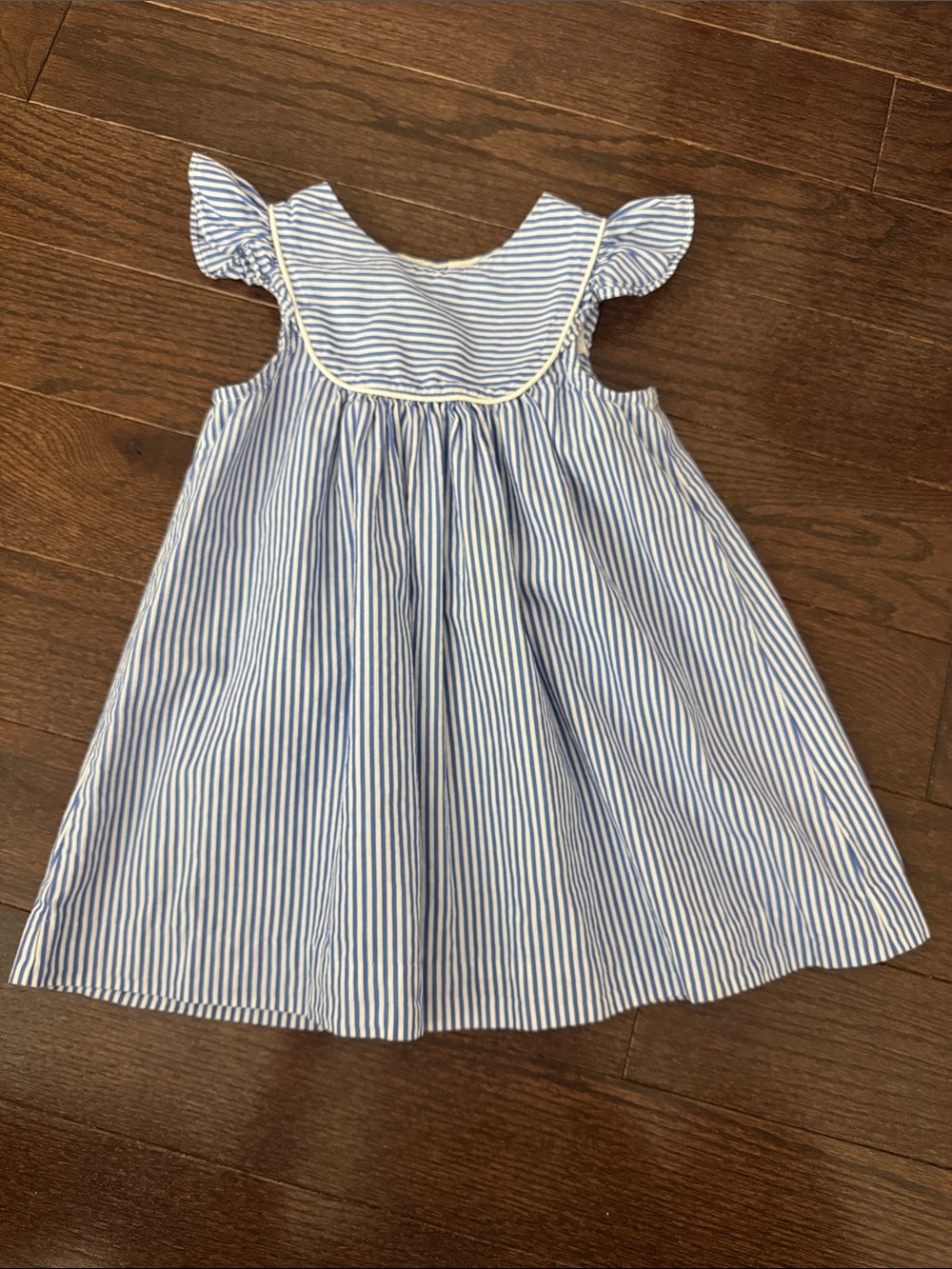 Jacadi Blue & White Striped Flutter-Sleeve Dress